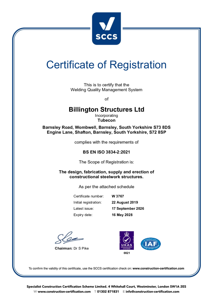 BS EN ISO 3834-2 – Welding Quality Management System