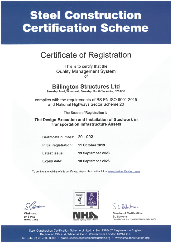 BS EN ISO – NHSS 20 Certificate