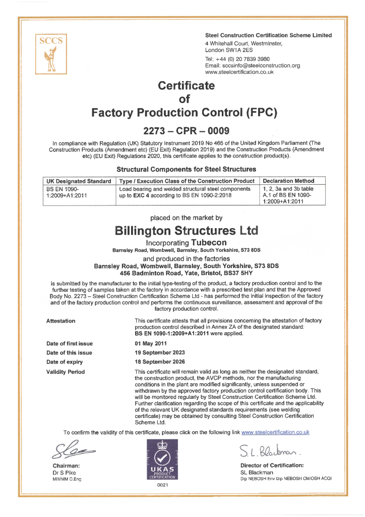BS EN ISO 1090-1 – Factory Production Control