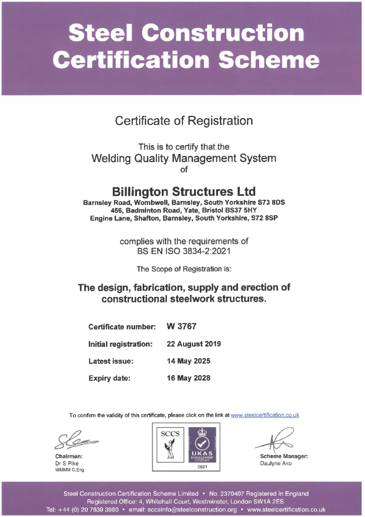 BS EN ISO 3834-2 – Welding Quality Management System