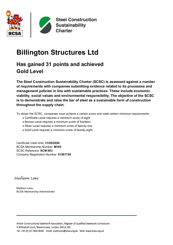 Steel Construction Sustainability Charter – Gold Standard